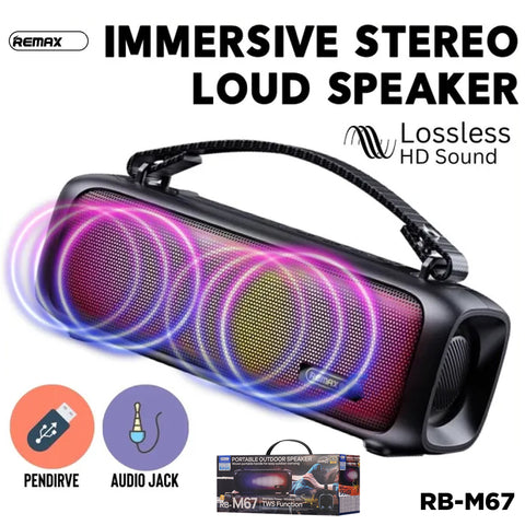 REMAX RB-M67 Portable Super Bass Wireless Speaker with RGB Lights - Az Gadgets